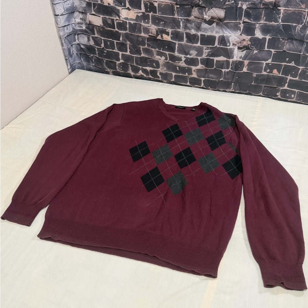 Van Heusen Burgundy Argyle Crewneck Sweater